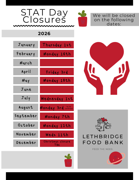 Lists STAT closures for the Lethbridge Food Bank